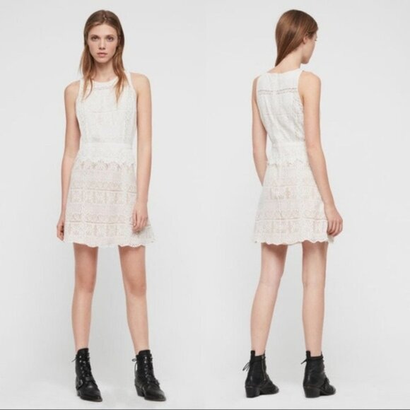 NWT Allsaints Melia Lace sleeveless mini Dress Size 6 in Oyster White - Picture 1 of 16